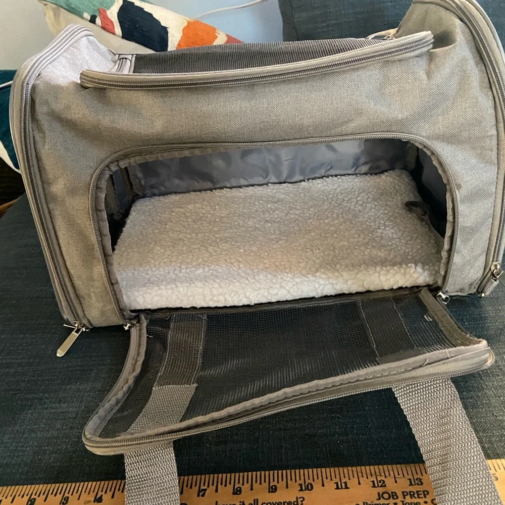 Gray Pet Carrier with Mesh Panels